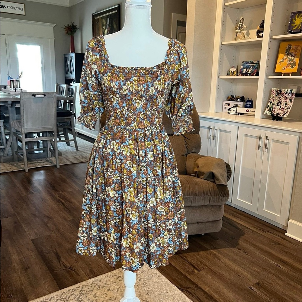 Olivia James Floral Brown and Blue Women's Dress